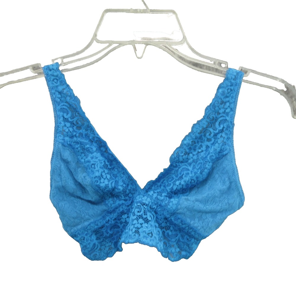 Soma Bra Size Extra Small Bralette Lace Plunge Solid Blue Floral Hook & Eye New